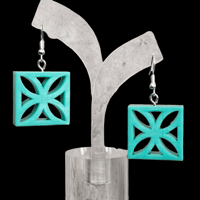 Image 1 of Retro Mid Century Modern Flower Cutout Breezeway Block Dangle Earrings