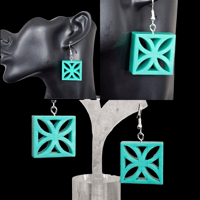Image 2 of Retro Mid Century Modern Flower Cutout Breezeway Block Dangle Earrings