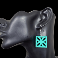 Image 3 of Retro Mid Century Modern Flower Cutout Breezeway Block Dangle Earrings
