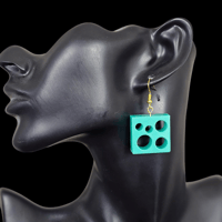 Image 3 of Retro Mid Century Modern Circle Cutout Breezeway Block Dangle Earrings