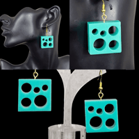 Image 2 of Retro Mid Century Modern Circle Cutout Breezeway Block Dangle Earrings