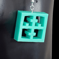 Image 4 of Retro Mid Century Modern Cross Style Cutout Breezeway Block Dangle Earrings