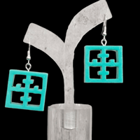Image 1 of Retro Mid Century Modern Cross Style Cutout Breezeway Block Dangle Earrings