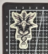 Image 2 of Glow In The Dark Satanic Upside-Down Cross Goat's Head Pentagram Symbol Glossy Finish Vinyl Sticer 