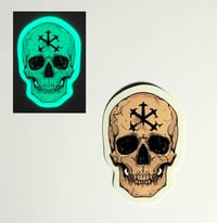 Image 1 of Glow In The Dark Skull With Symbol On Forehead Glossy Finish Vinyl Sticker