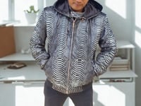 Image 1 of Varsity Snakeskin Leather Jacket with Removable Hoodie
