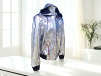 Image 2 of Metallic Silver Snakeskin Leather Jackets with Hoodies
