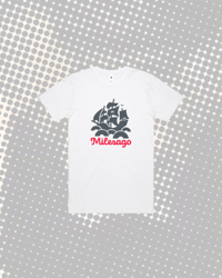 Image 1 of MILESAGO - "Charcoal/Infrared" - White Ship Logo Tee