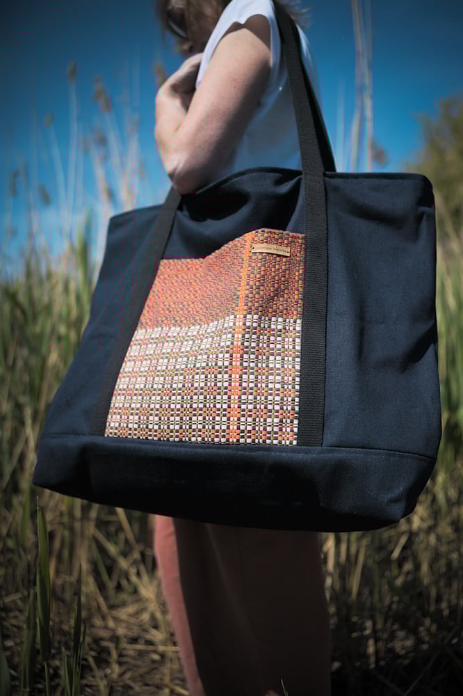 Image of Tarocco and pale peach XL Denim Tote bag