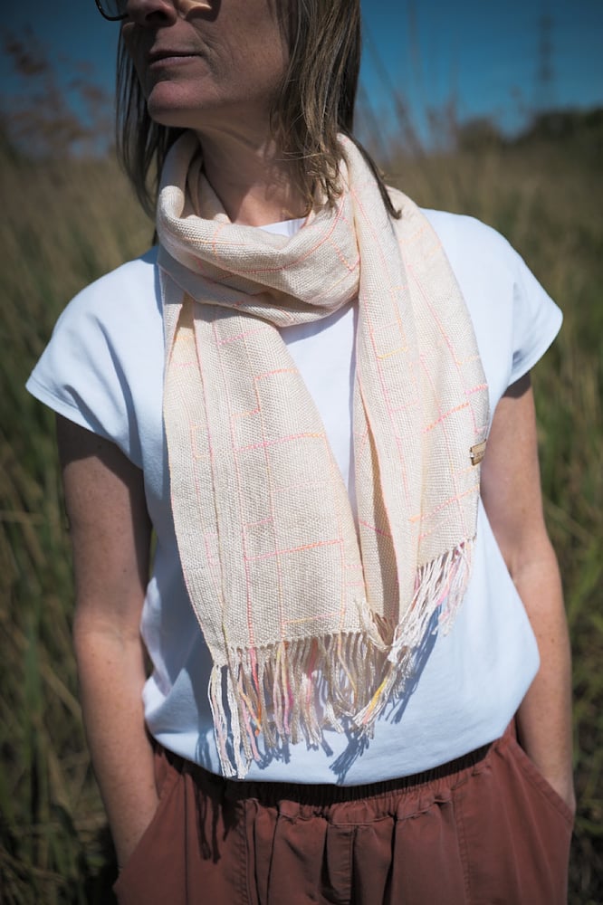Image of Ecru & Sunset Silk/Seaweed Linear Scarf