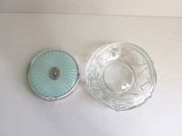 Image 6 of 1930s Trinket Jar or Powder Bowl with Lid, Pale Blue Guilloche Style Top & Marcasite Flower 