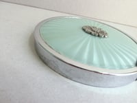 Image 9 of 1930s Trinket Jar or Powder Bowl with Lid, Pale Blue Guilloche Style Top & Marcasite Flower 