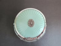 Image 5 of 1930s Trinket Jar or Powder Bowl with Lid, Pale Blue Guilloche Style Top & Marcasite Flower 