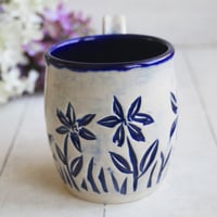 Image 3 of Spring Flowers Carved Coffee Cup, Gardeners Pottery Mug, Handmade in USA