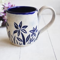Image 1 of Spring Flowers Carved Coffee Cup, Gardeners Pottery Mug, Handmade in USA