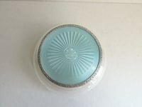 Image 5 of 1930s Art Deco Trinket Jar or Powder Bowl with Lid, Pale Turquoise Blue guilloche style pattern 