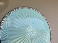 Image 9 of 1930s Art Deco Trinket Jar or Powder Bowl with Lid, Pale Turquoise Blue guilloche style pattern 