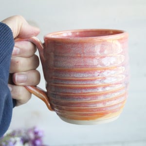 Image of Peachy Mug with Soft Blue Purple Undertones, Handcrafted Pottery Cup, Made in USA