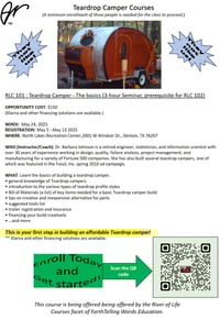 River of Life Course (RLC) 101 :Teardrop Camper -  Basics (Seminar, PREREQUISITE for RLC 102)