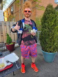 Image 4 of Guice Geometric Monsters Basketball Shorts Orange and Purp