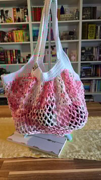 Image 1 of Strawberry Shortcake -large crochet mesh market bag