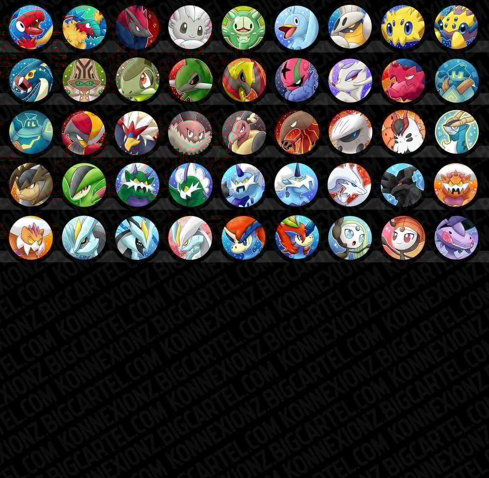 Sinnoh+Unova/Gen 4+5 Pokemon Pinback Buttons