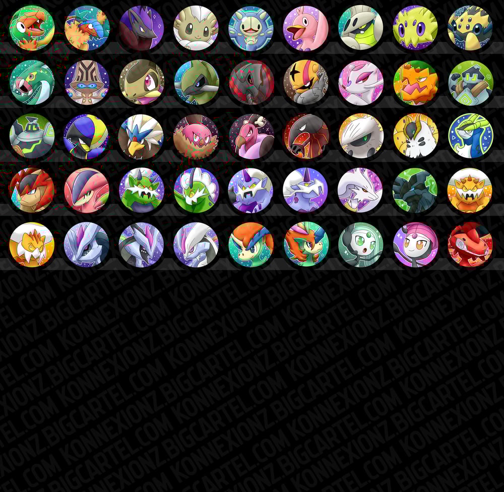 Shiny Sinnoh+Unova/Gen 4+5 Pokemon Pinback Buttons