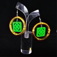 Image 3 of Bamboo Circle with Neon Jade Tile Earrings