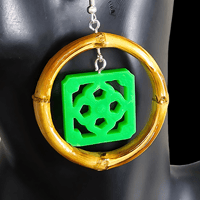 Image 1 of Bamboo Circle with Neon Jade Tile Earrings