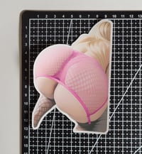 Image 2 of Blonde With A Big Round Booty In Pink Fishnet Mesh Lingerie Matt Vinyl Sticker