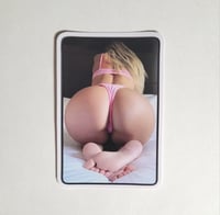 Image 1 of Blonde Haired Beauty Poppin' Her Booty Out In A Pink Thong Matte Vinyl Sticker