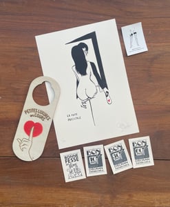 Image of « La fuite parentale » tirage en gravure sur bois + panneau de porte