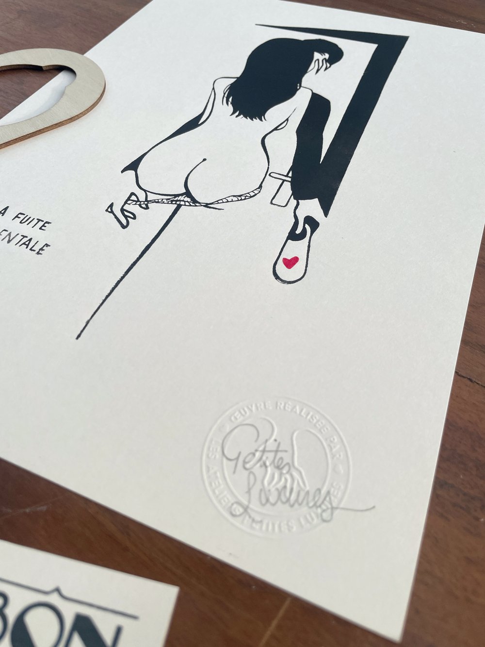 Image of « La fuite parentale » tirage en gravure sur bois + panneau de porte