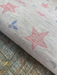 Image 1 of Hand Stamped folk book-cloth // Linen mix paper backed book-cloth No.2