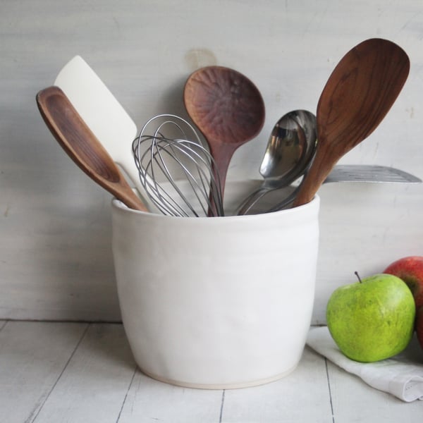 Image of Extra Large Utensil Holder, Matte White Kitchen Crock Organizer, Made in USA