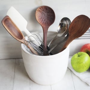 Image of Extra Large Utensil Holder, Matte White Kitchen Crock Organizer, Made in USA