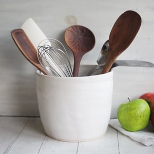 Image of Extra Large Utensil Holder, Matte White Kitchen Crock Organizer, Made in USA