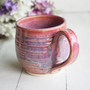 Image of Pink and Purple Glazed Pottery Mug, 13 Ounce, Handcrafted Stoneware Cup, Made in USA
