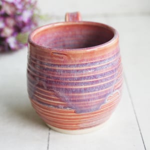 Image of Pink and Purple Glazed Pottery Mug, 13 Ounce, Handcrafted Stoneware Cup, Made in USA