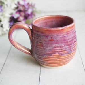 Image of Pink and Purple Glazed Pottery Mug, 13 Ounce, Handcrafted Stoneware Cup, Made in USA