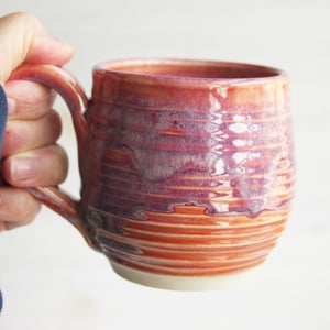 Image of Pink and Purple Glazed Pottery Mug, 13 Ounce, Handcrafted Stoneware Cup, Made in USA