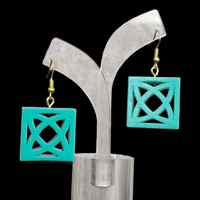 Image 1 of Mid Mod Breezeway Block Atomic X Cutout Square Dangle Earrings in Turquoise