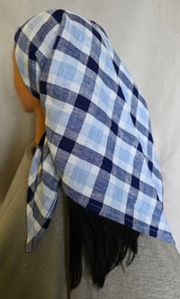Image 3 of Large Linen Bandana in Blue Plaid 