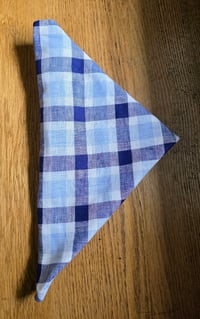 Image 4 of Large Linen Bandana in Blue Plaid 