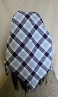 Image 2 of Large Linen Bandana in Blue Plaid 