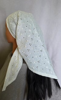 Image 1 of Large Linen Bandana in Ivory Eyelet 
