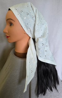 Image 4 of Large Linen Bandana in Ivory Eyelet 