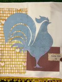 Image 2 of Flour Sack Towel, Blue Stenciled Rooster with Gold Egg Fabric
