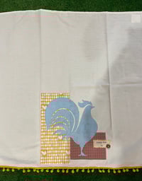 Image 3 of Flour Sack Towel, Blue Stenciled Rooster with Gold Egg Fabric