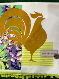 Image 2 of Flour Sack Towel, Gold Rooster Stencil  with Mint Green and Lilac Floral Fabric